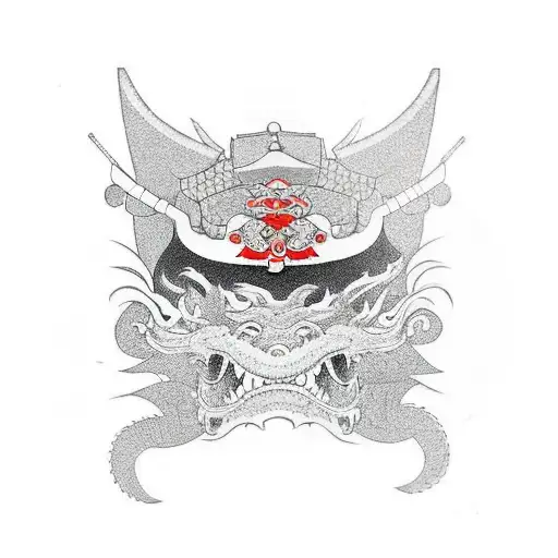 Samurai with dragon tattoo design idea