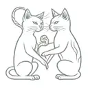 two cats making a heart with their tails. one is fluffy with lynx ear tips and the other is a bulls eye tabby with swirl tattoo design idea