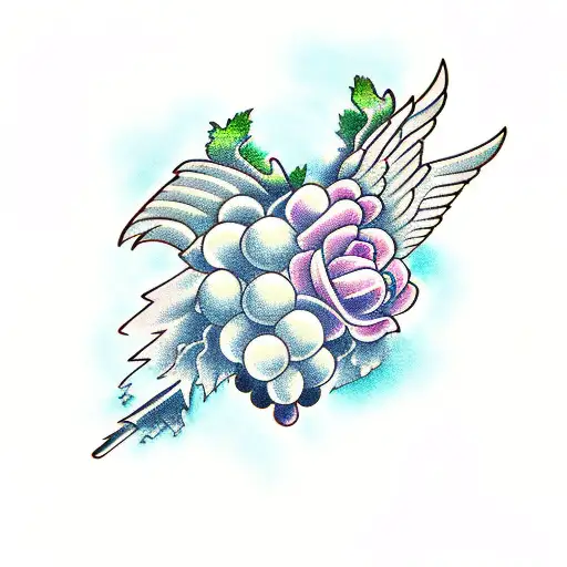 bunch of grape, cross, phoenix tattoo design idea