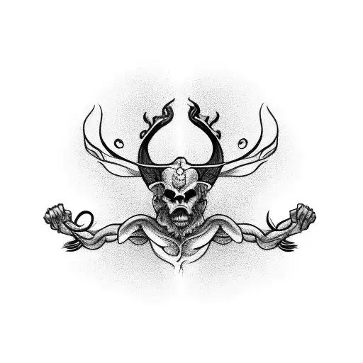 The central focus of the tattoo is a figure standing confidently, with arms outstretched in a posture of strength and fe tattoo design idea