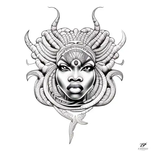 Afrocentric Capricorn woman  tattoo design idea