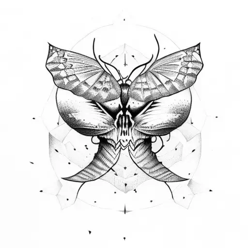 moth skull moon tattoo design idea