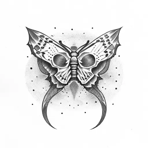 moth skull moon eclipse  tattoo design idea