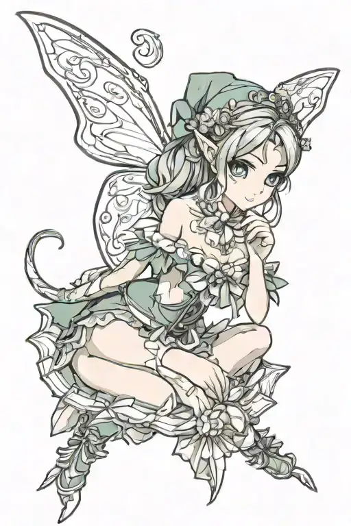 personnage belle elf girl with bow tattoo design idea