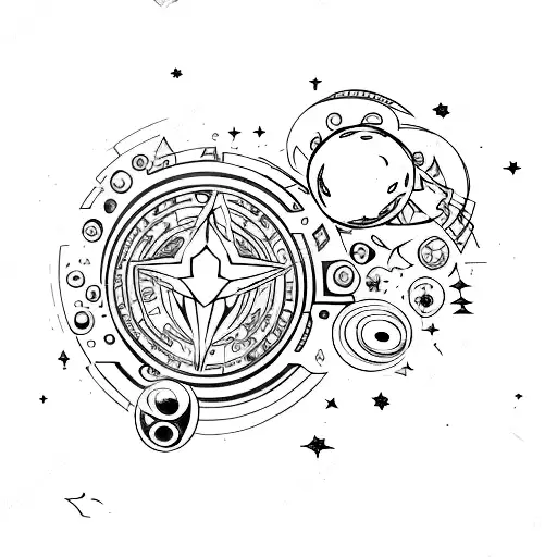 A sketch style tattoo of a cosmic movie theater with galaxies as screens tattoo design idea
