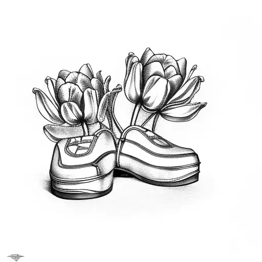 Dutch clog shoe with tulips growing inside tattoo design idea