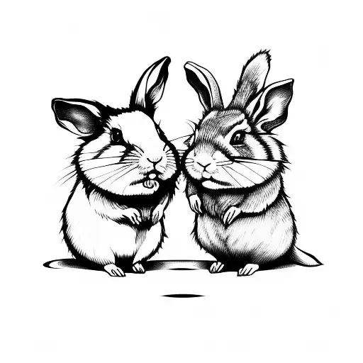 Hamster And Rabbit With Love And Hand Heart Symbol tattoo design idea