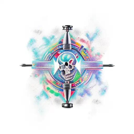 Create a tattoo that blends art creation tools with coding symbols tattoo design idea