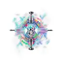 Create a tattoo that blends art creation tools with coding symbols tattoo design idea