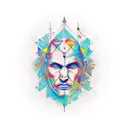 Create a tattoo that blends art creation tools with coding symbols tattoo design idea