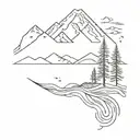 mountains, trees, and ocean wave crashing tattoo design idea