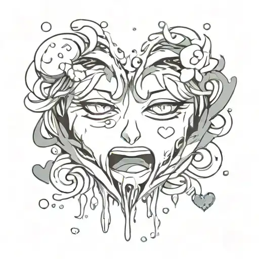 heart with crying anime face in it, pretty tattoo design idea