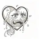 heart with crying anime face in it  tattoo design idea