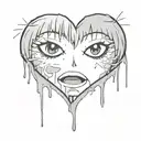 heart with crying anime face in it  tattoo design idea