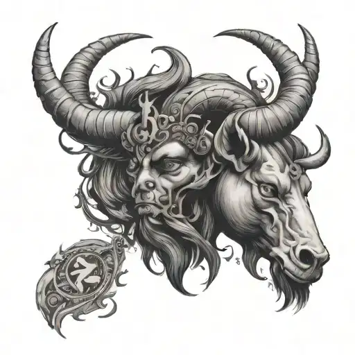 A Capricorn as zodiac sign with a money and business theme raising from hell tattoo design idea