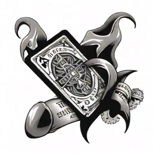 black and white tattoo suitable for man ankle with text " take the risk" with money and gamble thematic tattoo design idea