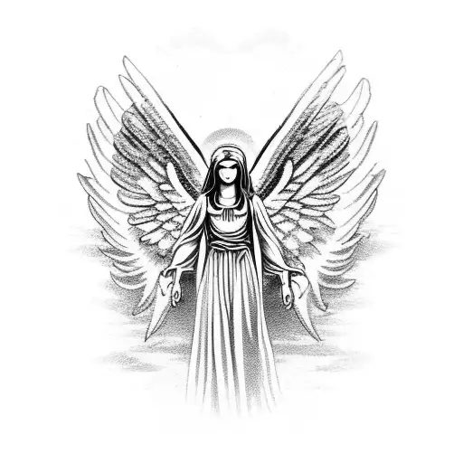 biblical accurate angel of seraphine in gothic style, wide tattoo design idea