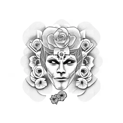 trans masc body with flowers around it tattoo design idea