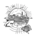 Marseille cityscape with a sunset over the ocean tattoo design idea