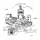 Marseille cityscape with a sunset over the ocean tattoo design idea