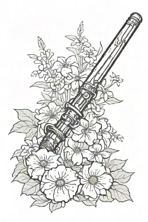luke skywalker saber with flowers around it without the light  tattoo design idea