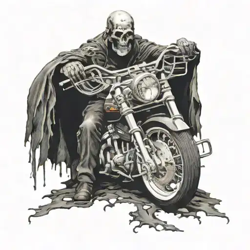 Death opens his cape from which Harley Davidson bikers emerge tattoo design idea