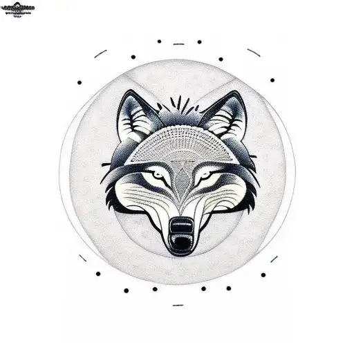 An indigenous art-inspired tattoo of a wolf howling at the moon tattoo design idea