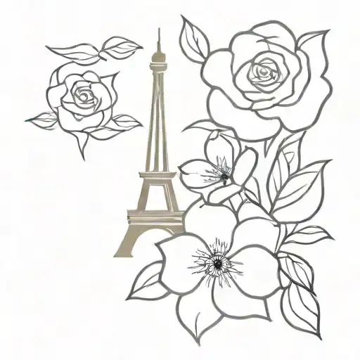 Paris and flowers  tattoo design idea