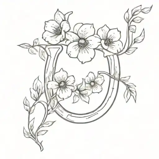 small feminine horseshoe with July birth flowers in remembrance of my grandad tattoo design idea