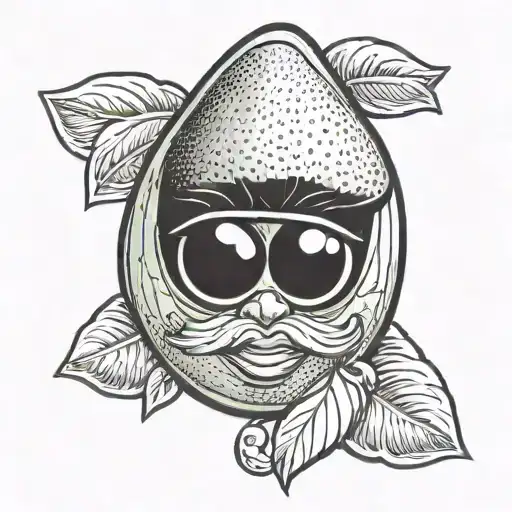 Black and White, Pop-art, Disney, Pinup, A cartoonish drawing of a sexy female Avocado looking looking back winking tattoo design idea