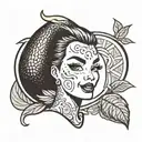 Black and White, Pop-art, Disney, Pinup, , A cartoonish drawing of a sexy Avocado looking back and winking tattoo design idea