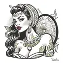 Black and White, Pop-art, Disney, Pinup, , A cartoonish drawing of a sexy Avocado looking back and winking tattoo design idea
