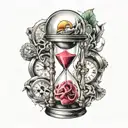 Hourglass, time, Spartan, ripped skin, never give up tattoo design idea