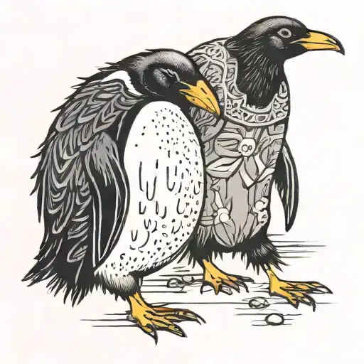 penguin and emu losing hands and walking tattoo design idea