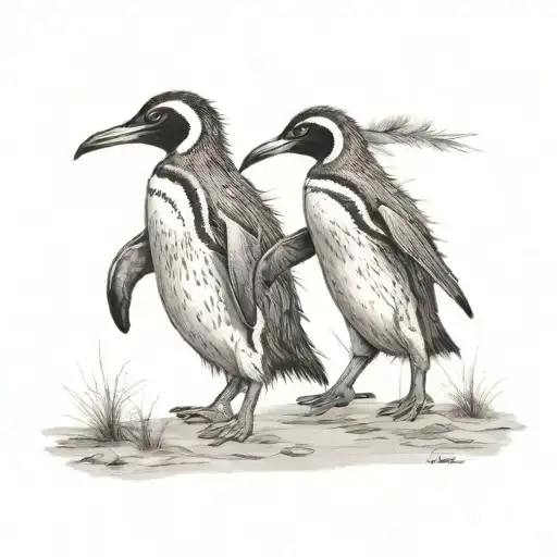 penguin and emu losing hands and walking  tattoo design idea
