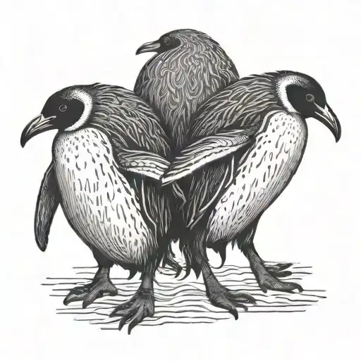 penguin and emu holding hands and walking  tattoo design idea