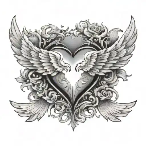heart with wings spread wide tattoo design idea
