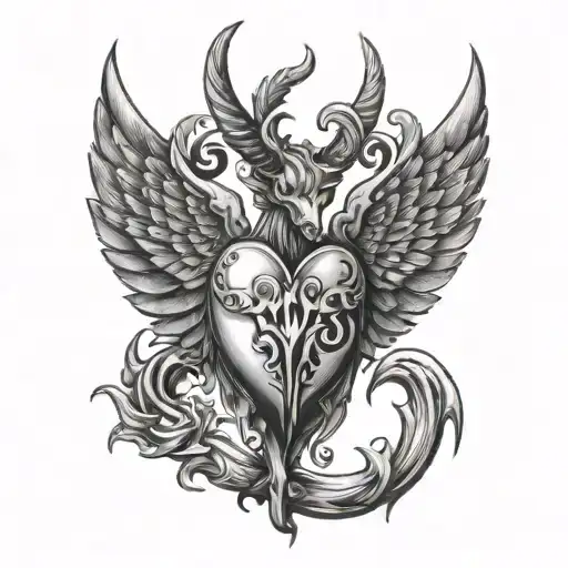 heart with wings spread wide with horns and tail  tattoo design idea