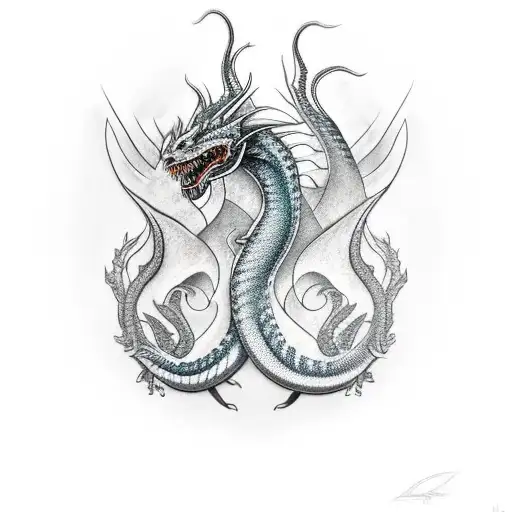 realistic feminine nordic dragon  tattoo design idea