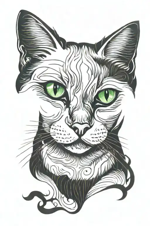 white cat with one eye bleue and one eye green eyes tattoo design idea