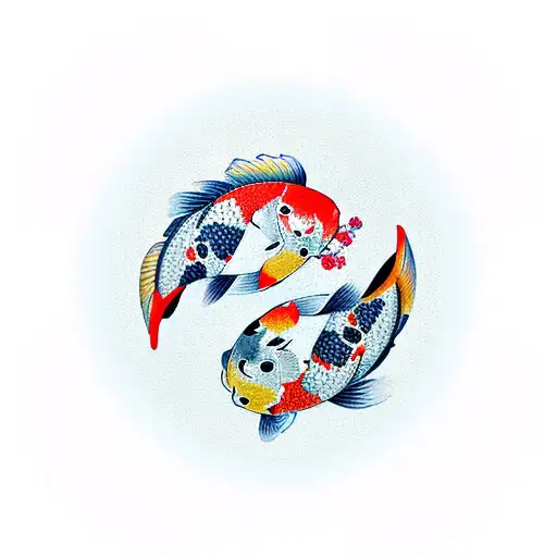 koi fish yin Yang with cherry blossoms around  tattoo design idea