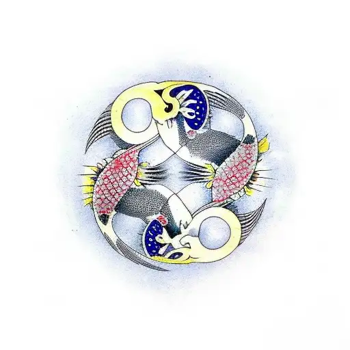 koi fish yin Yang with cherry blossoms around  tattoo design idea