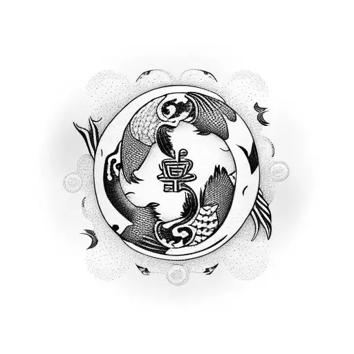 koi fish yin Yang with cherry blossoms around  tattoo design idea