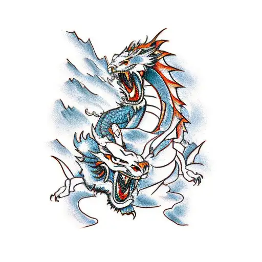 Dragon and tiger fighting on a mountain tattoo design idea