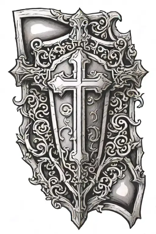 cross on shield tattoo design idea