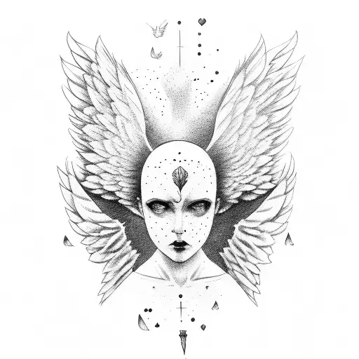 angel with, broken wings, bleeding heart tattoo design idea