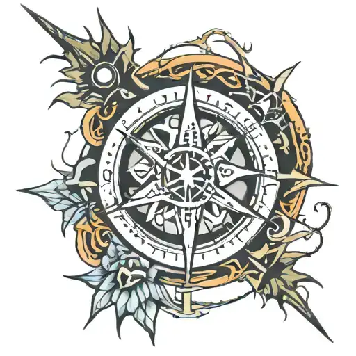 religious compass with crown of thorns  tattoo design idea