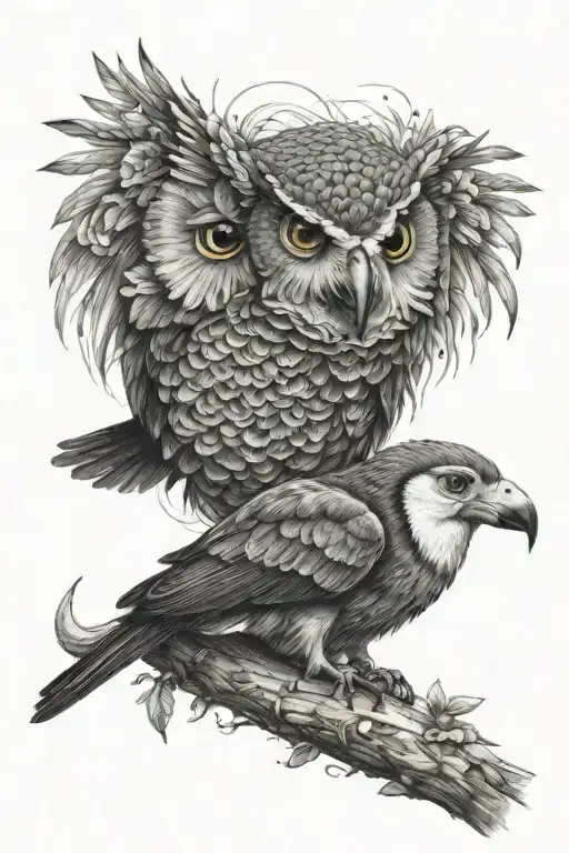 owl, hummingbird, toucan and eagle  tattoo design idea
