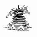 pagoda with clouds tattoo design idea