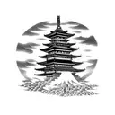 pagoda with clouds tattoo design idea